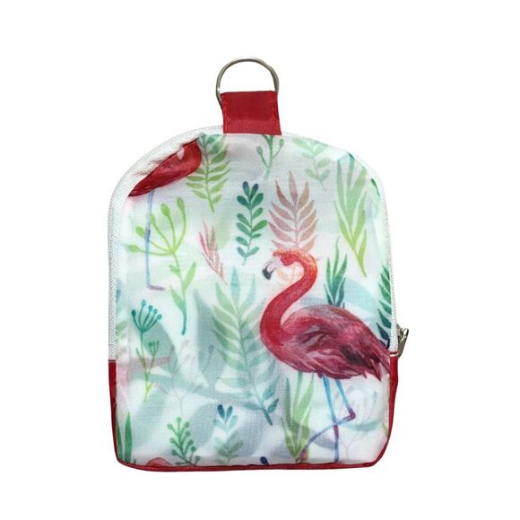 Flamingo Polyester Foldup Shopping Bag with Matching Zippered Storage Pouch - Picture 2 of 5